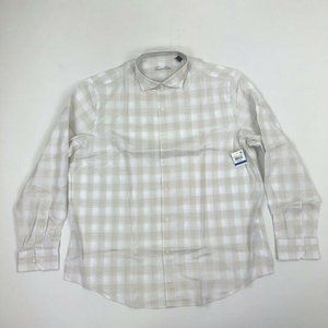 Tasso Elba Mens Long Sleeve Button Shirt Beige XL